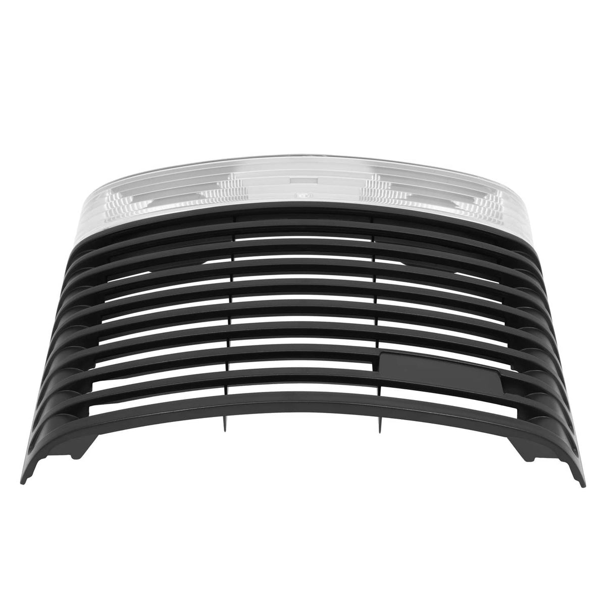 Front hood grille with headlight lens, curved black grille and clear lens panel