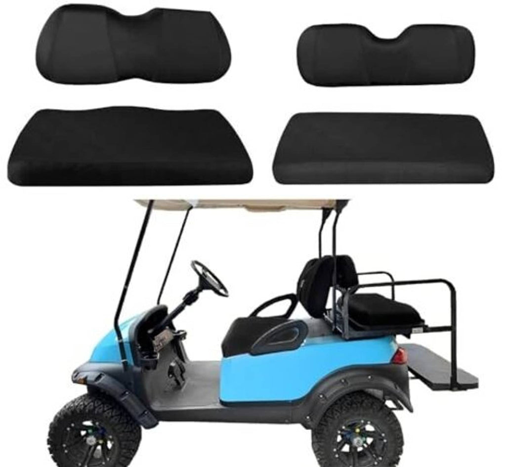 Black polyester mesh front and rear golf cart seat covers, two-piece set