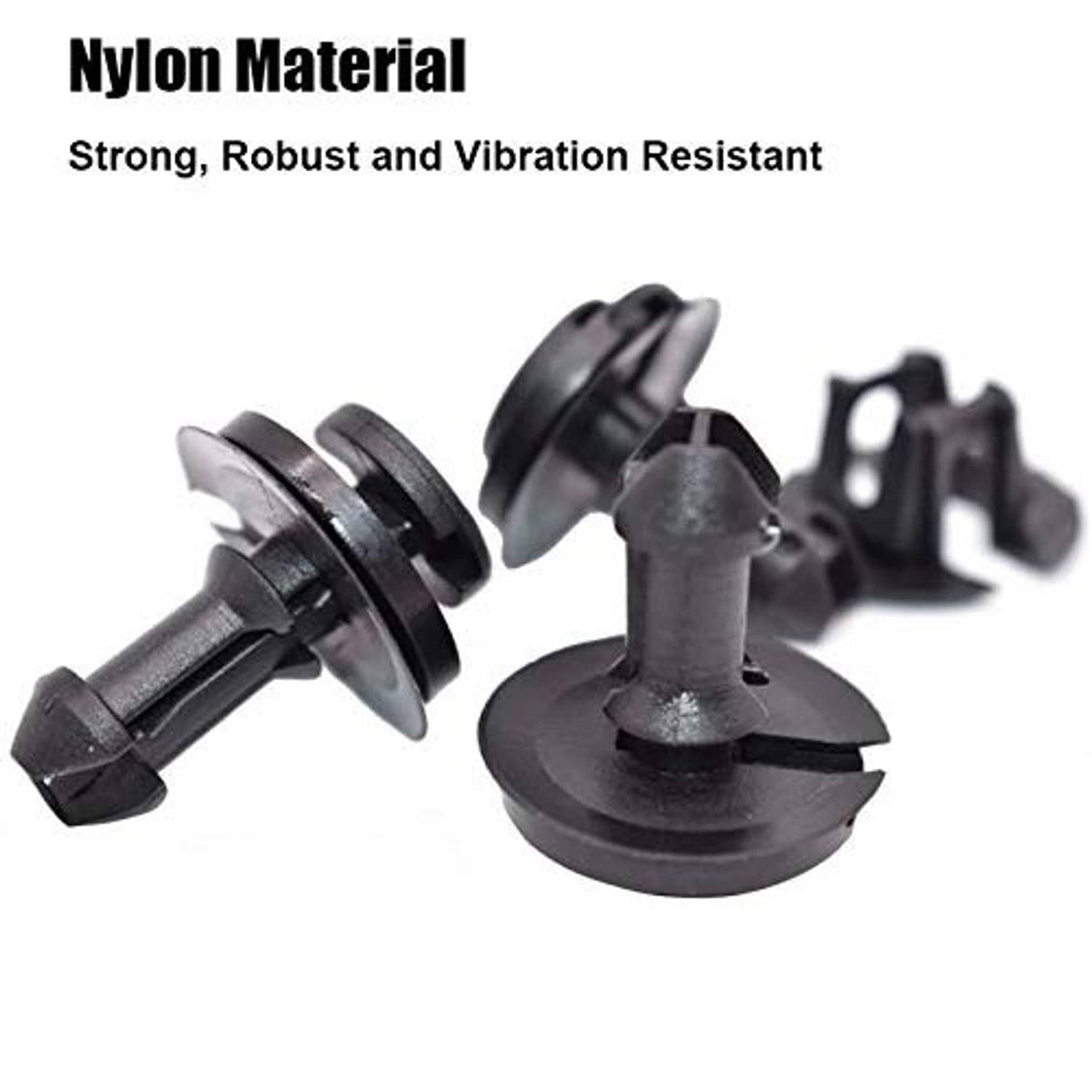 Nylon black front air deflector retainer clips and grommets, molded plastic