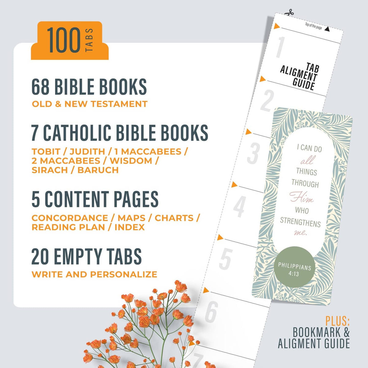 Bible tab set with 20 empty tabs and an alignment guide