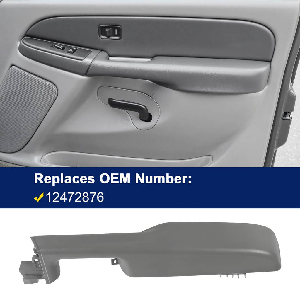 Front driver door armrest handle, dark gray molded plastic with mounting tabs