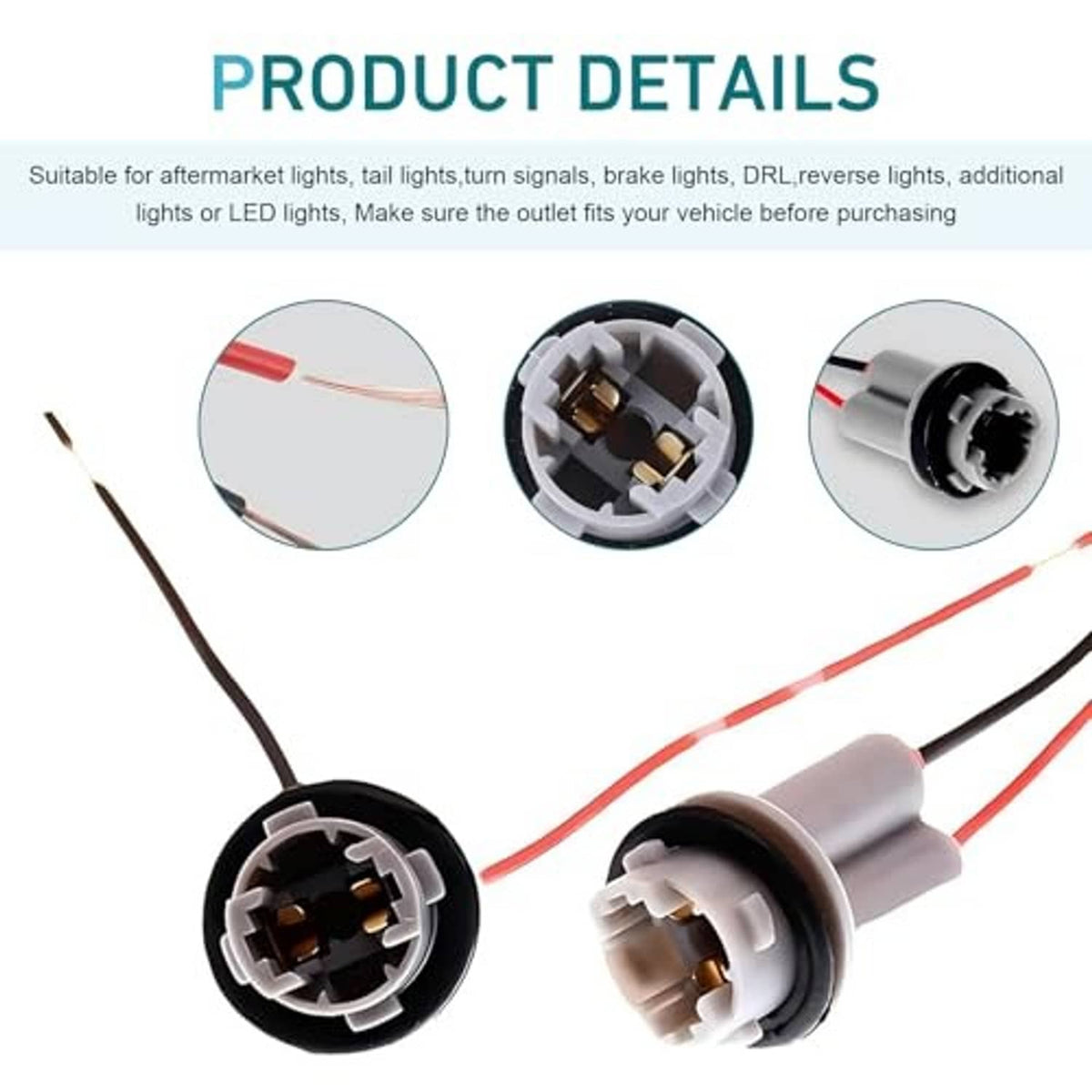 Two car light harness pigtail sockets with open terminals, red/black wire leads