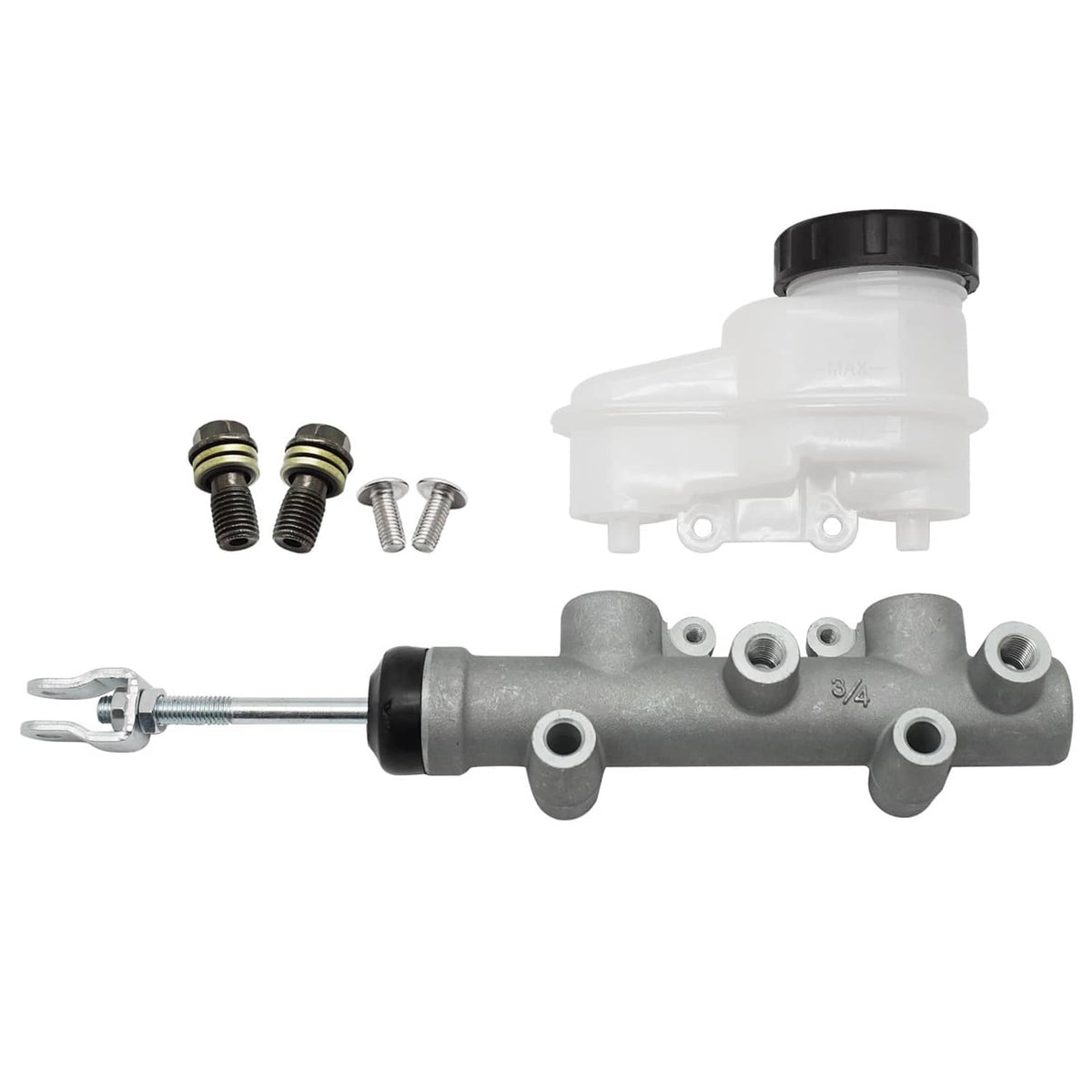 Brake master cylinder assembly with mounting rod, bolts, and small springs