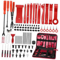 Auto trim removal tool kit with red pry tools, bits, and storage case