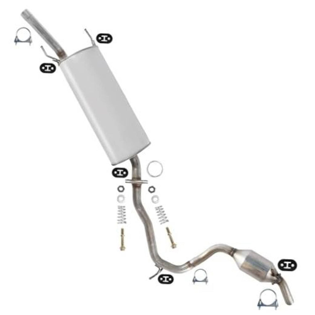 Exhaust muffler resonator kit with silver muffler and curved stainless tailpipes