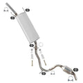 Exhaust muffler resonator kit with silver muffler and curved stainless tailpipes
