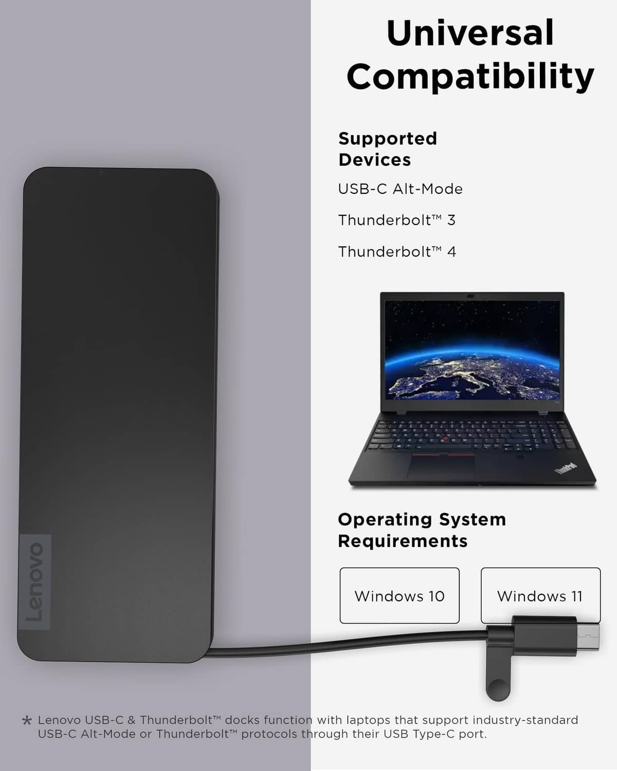 Black slim USB-C travel dock front view with connected cable