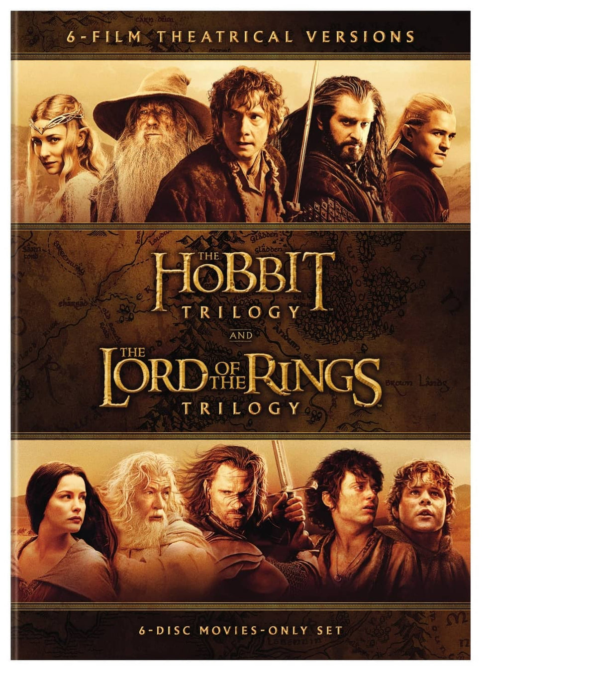 DVD box set cover featuring The Hobbit and The Lord of the Rings with character portraits