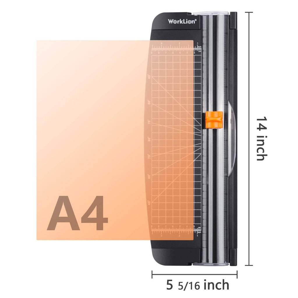 WorkLion A4 paper trimmer with black base, clear guide, and silver cutting rails