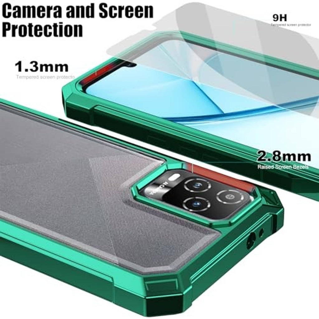 Green phone case with raised screen edges and clear protective front bezel