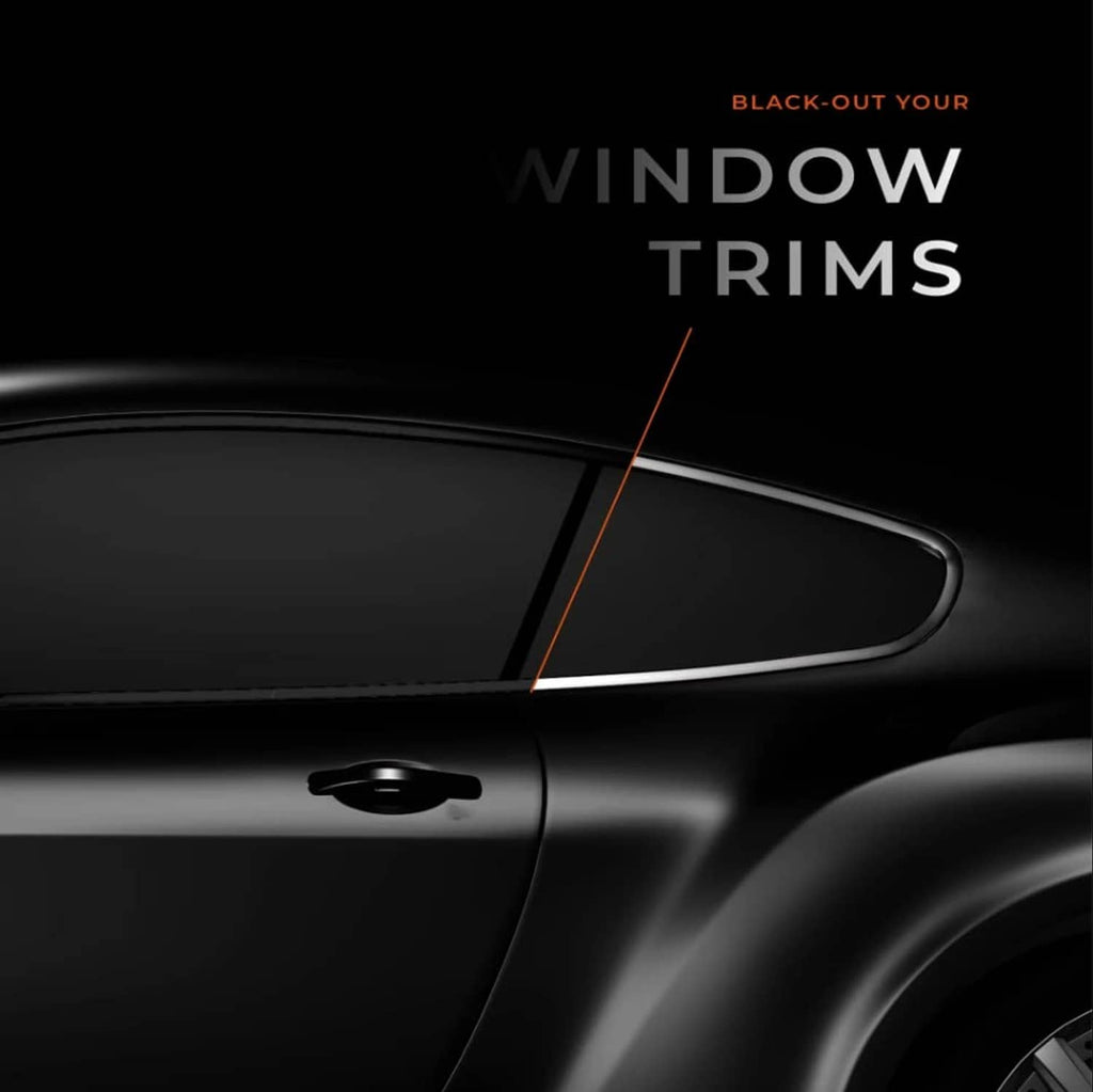 Matte black vinyl tape applied along car window trim with an arcing cut line
