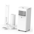 White portable air conditioner with front louvers and base wheels