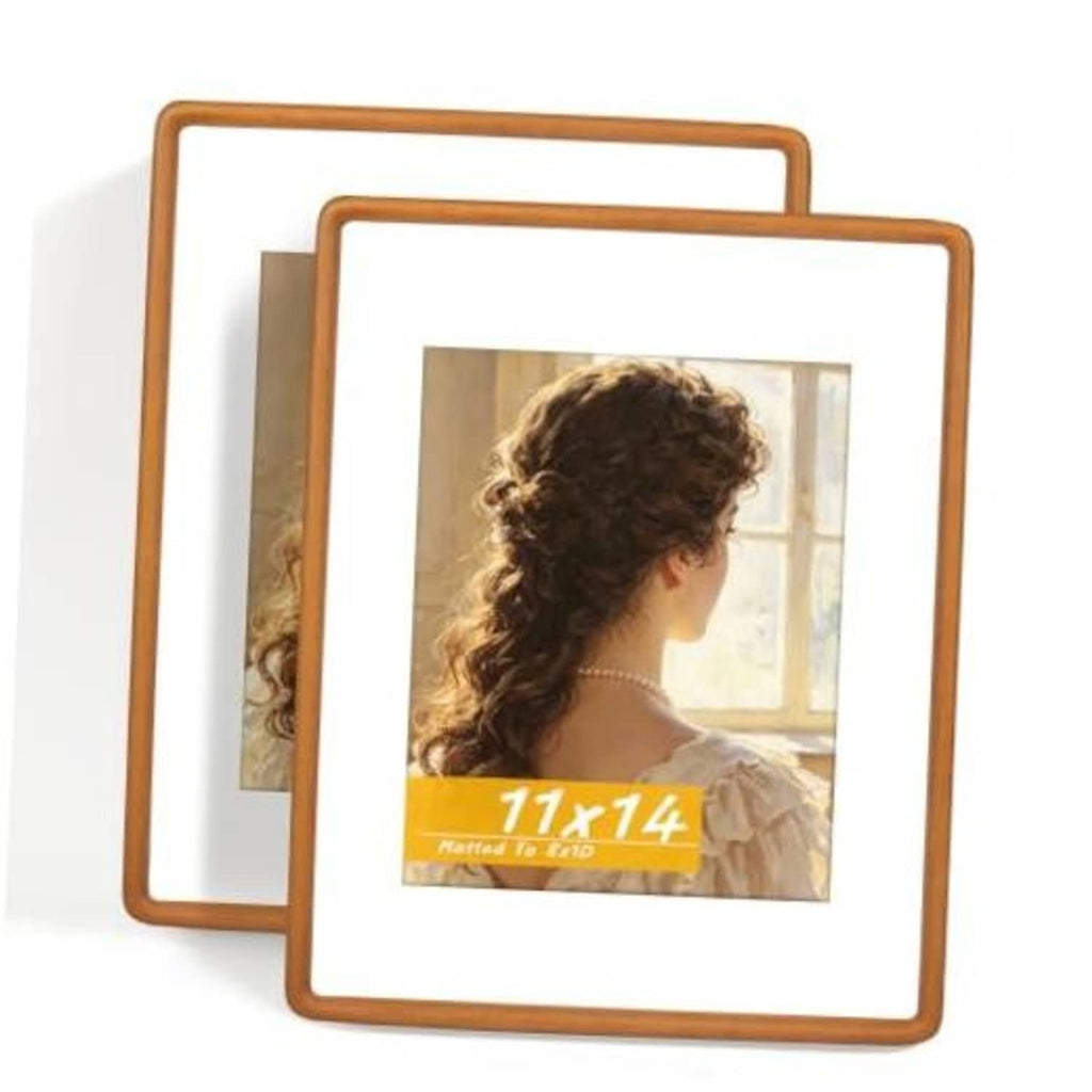Set of 2 solid teak wood 11x14 picture frames with rounded corners
