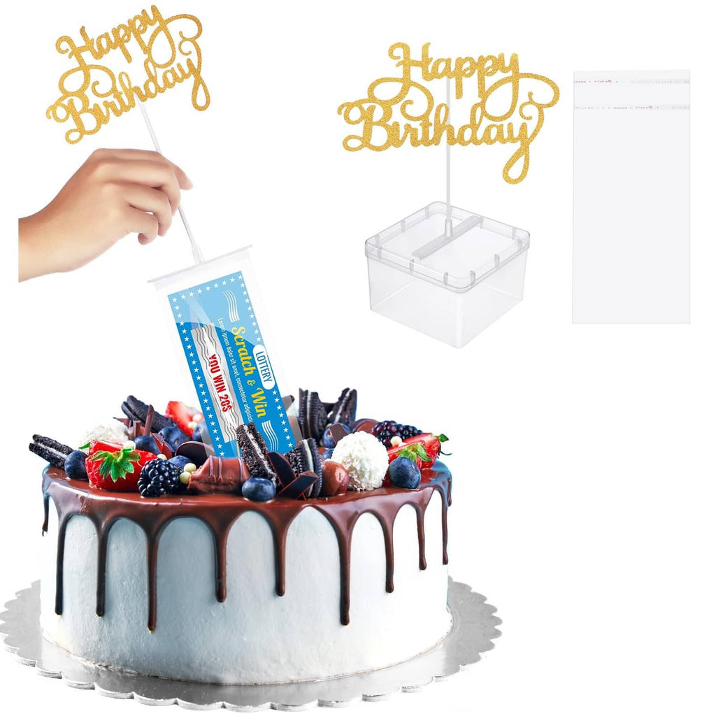 Birthday money pull-out kit with clear plastic money box and pulling card