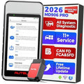 OBD2 diagnostic scan tool with tablet screen and red VCI cable connector attached