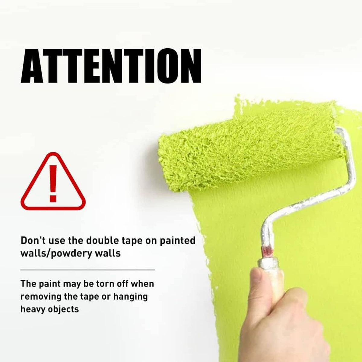 Double-sided acrylic adhesive tape on a paint roller handle for removable mounting