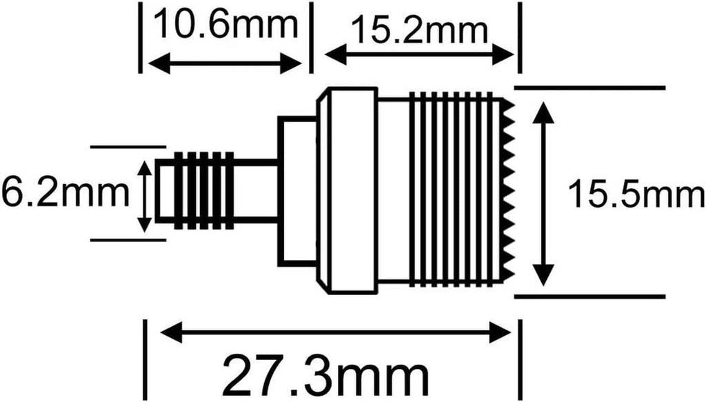 Coax adapter dimensions diagram with length and width measurements