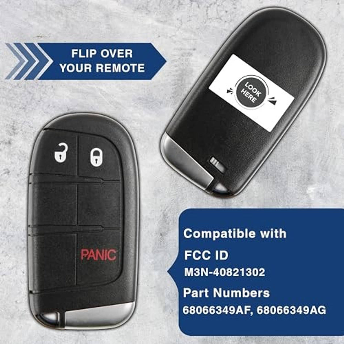 Black key fob remote with metal key blade and visible battery compartment