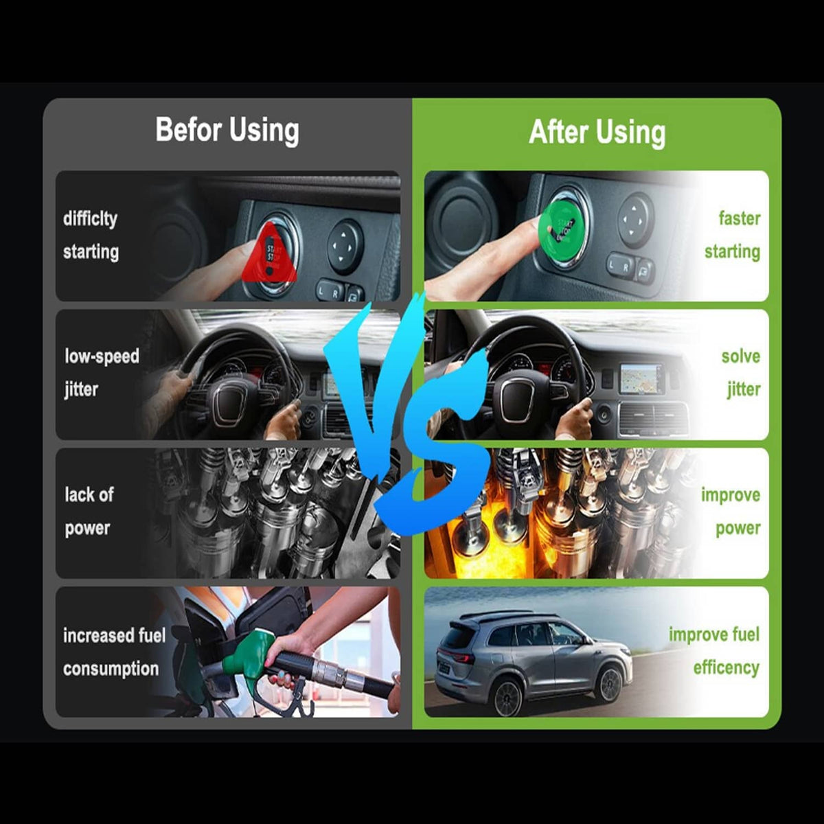 Ignition coil set comparison graphic with car and performance changes
