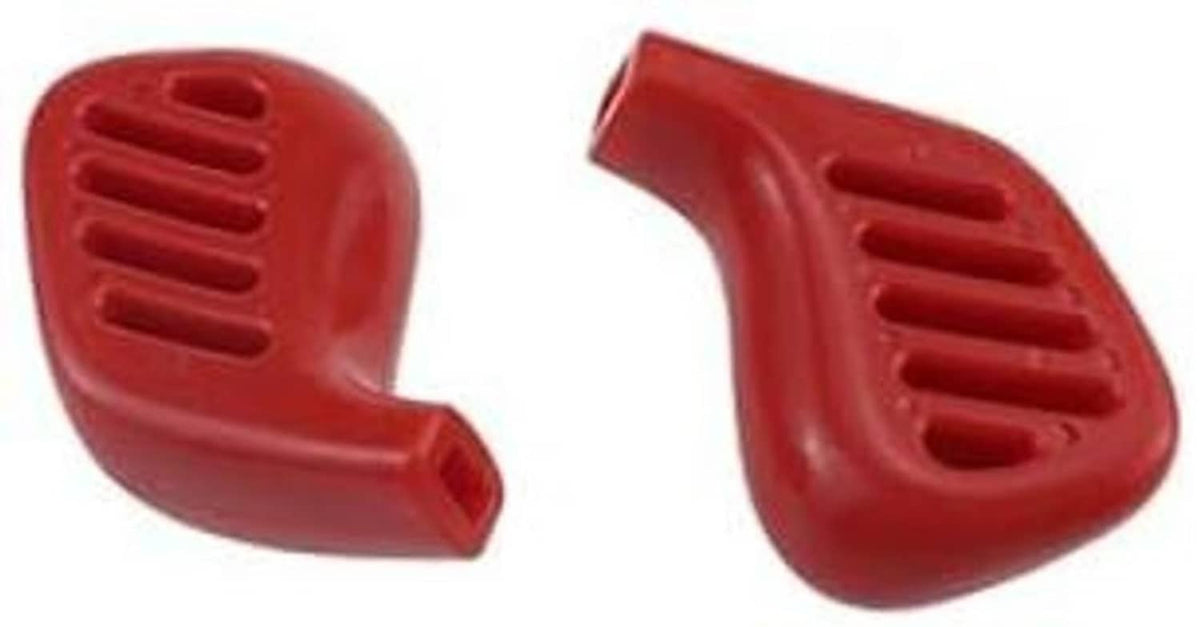 Red control lever throttle knob with vent slits and curved handle grip