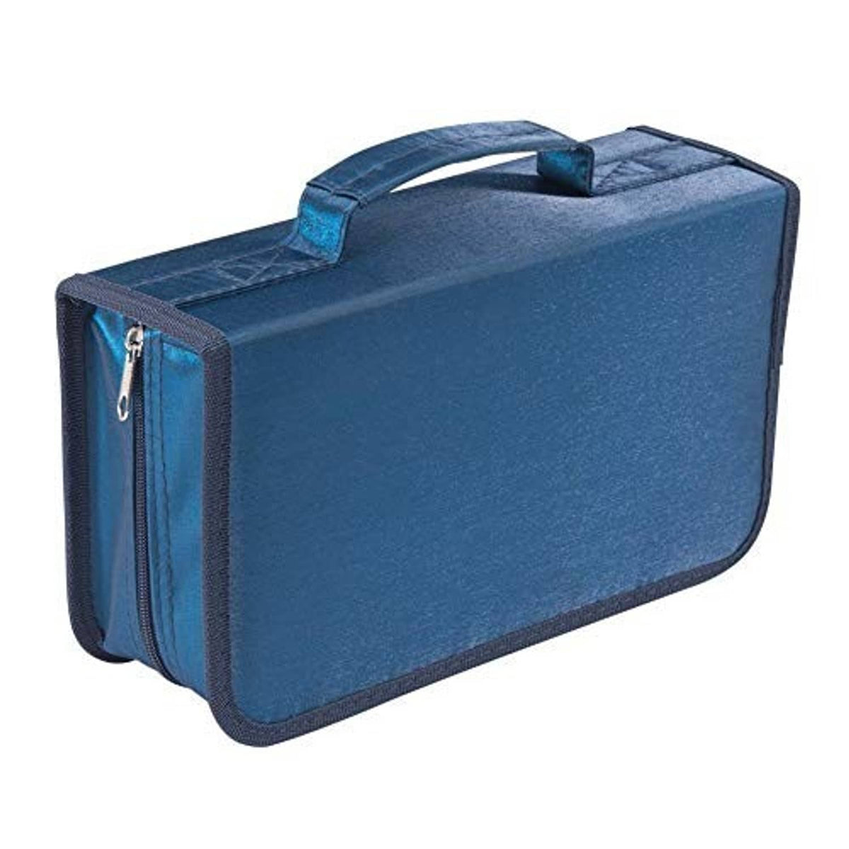 Blue CD/DVD storage case with top carry handle and zip closure