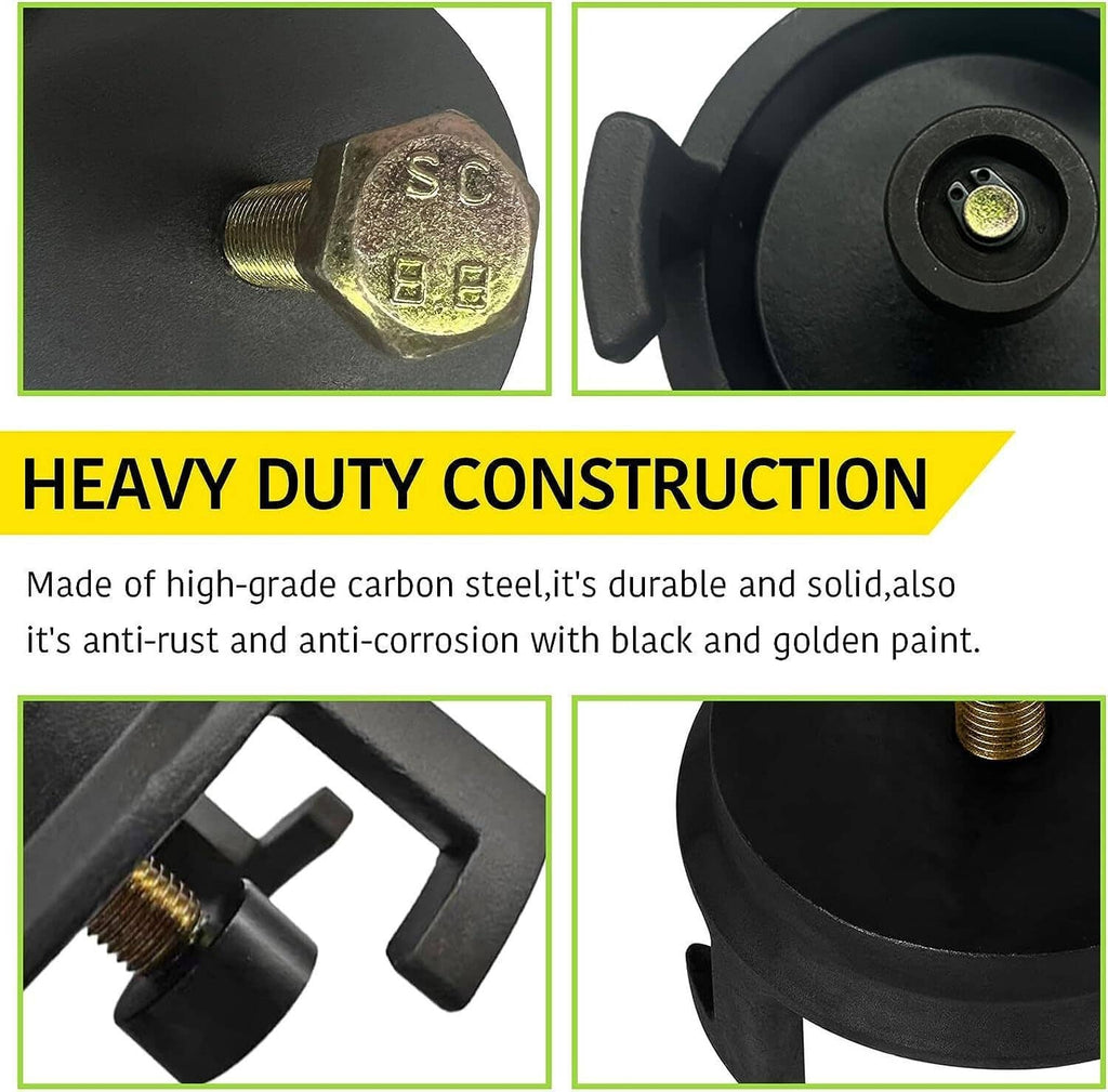 Harmonic balancer puller head with gold threaded bolts on black clamp