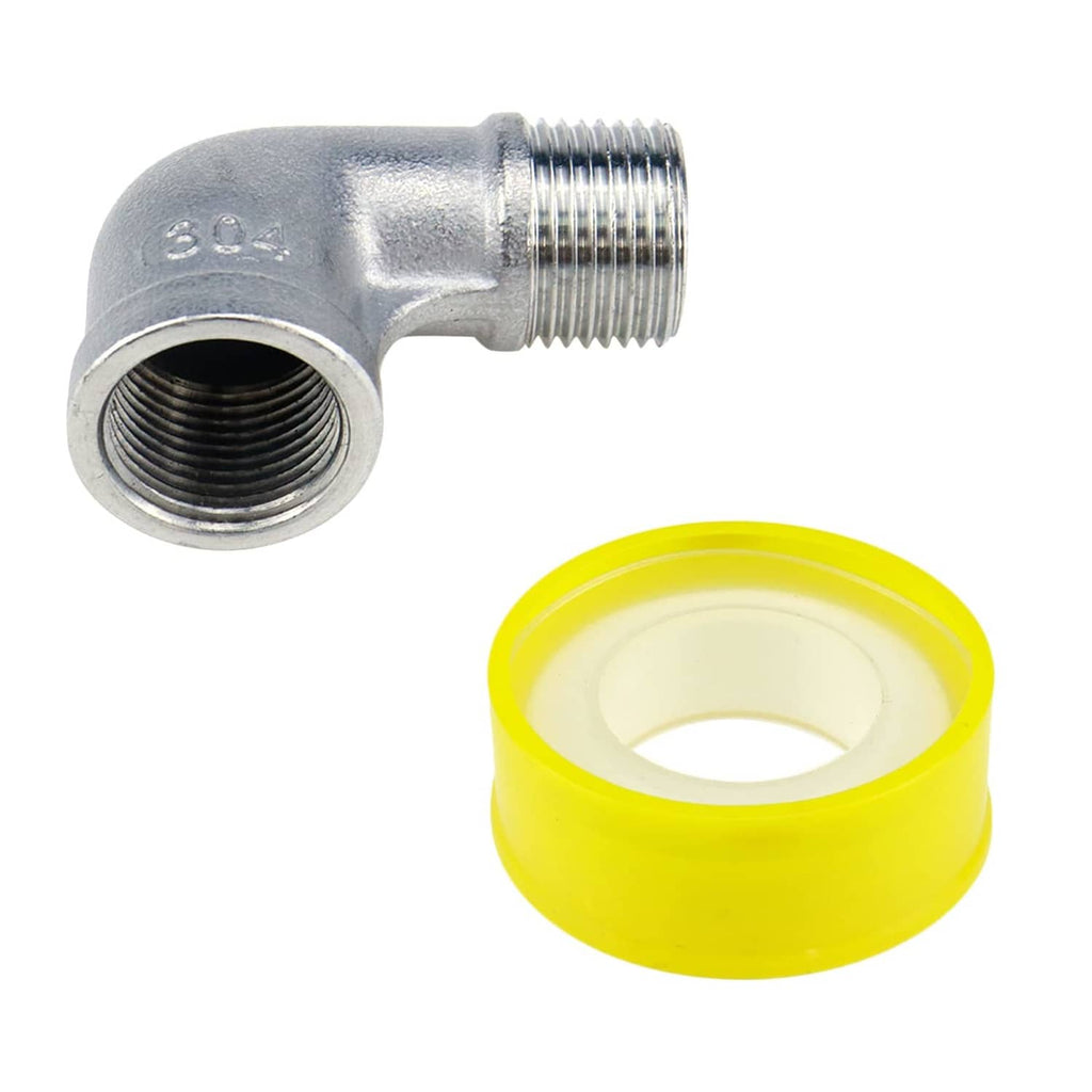 Stainless steel 90° elbow fitting with NPT female and male ends