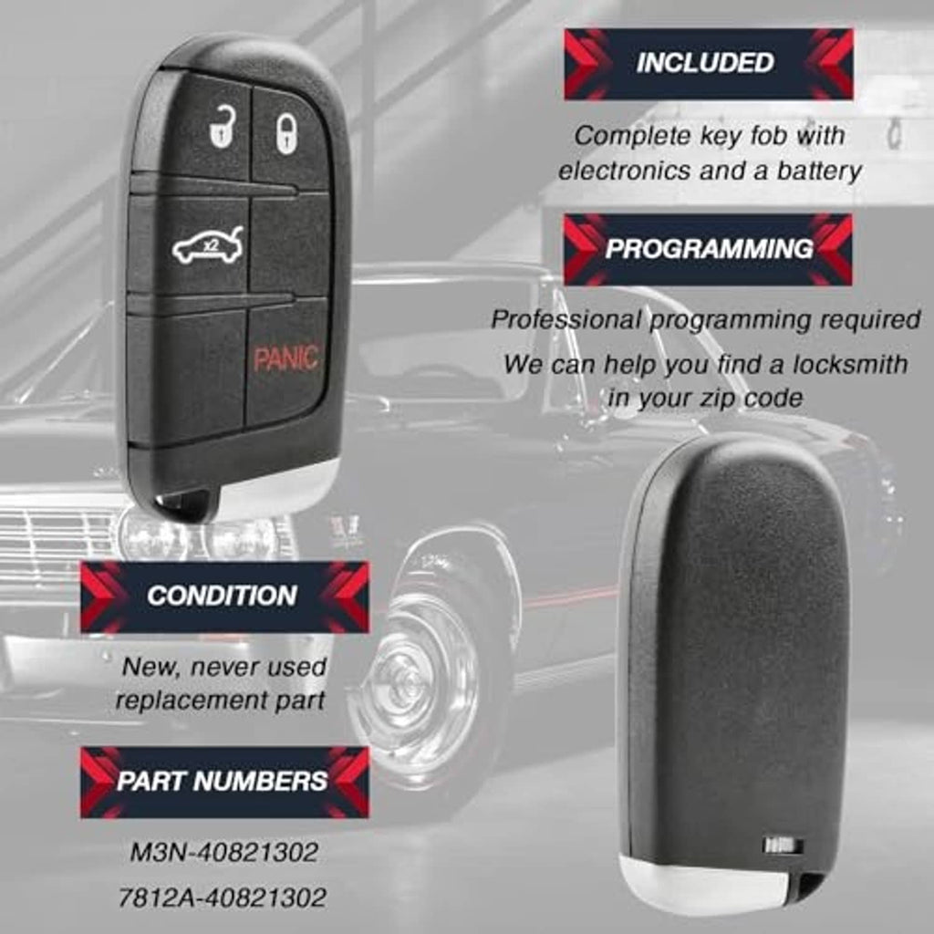 Black 4-button car key fob remote with battery compartment visible at base
