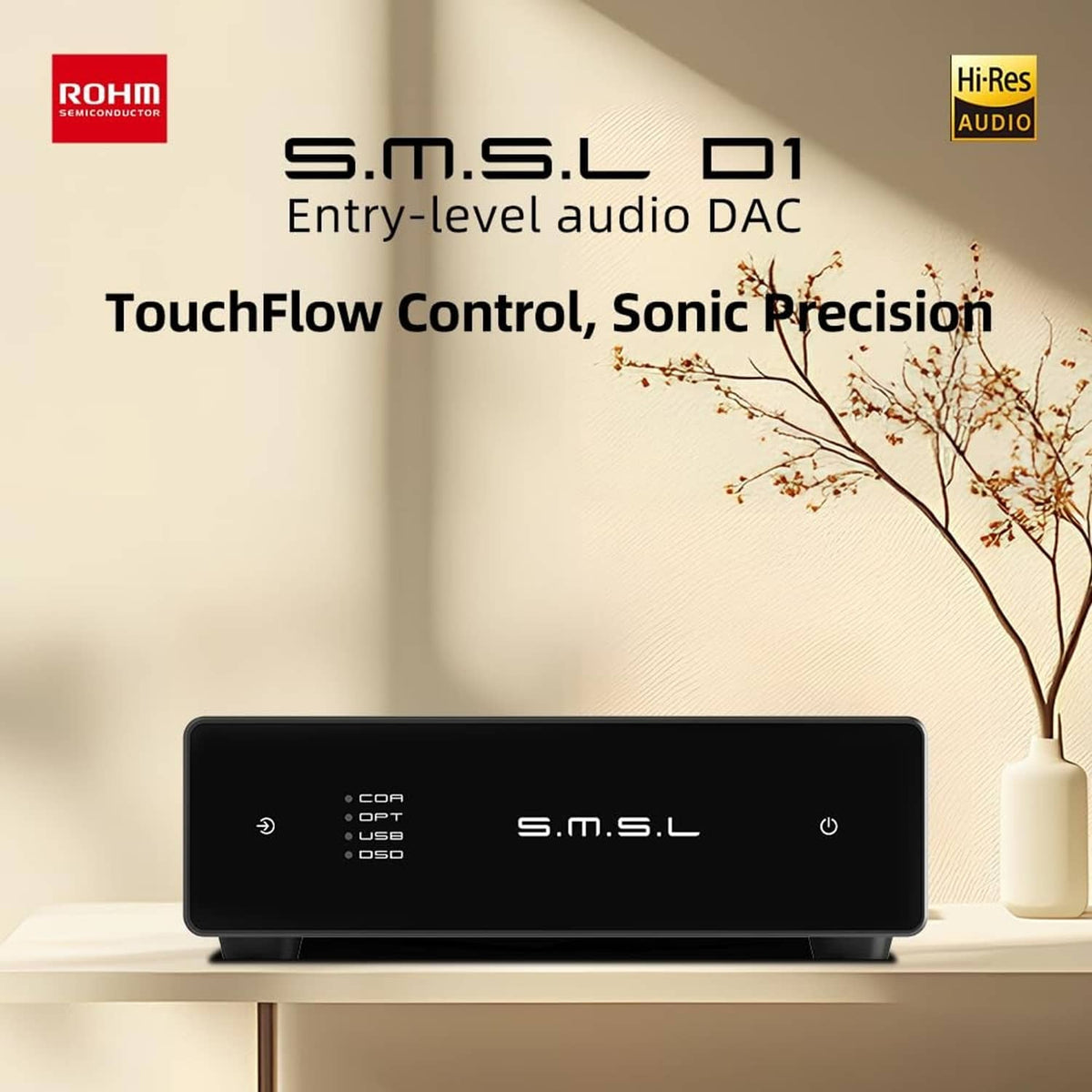Black SMSL D1 entry-level audio DAC with front control panel