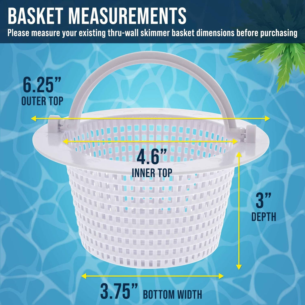 White mesh skimmer basket with oval rim and side depth profile