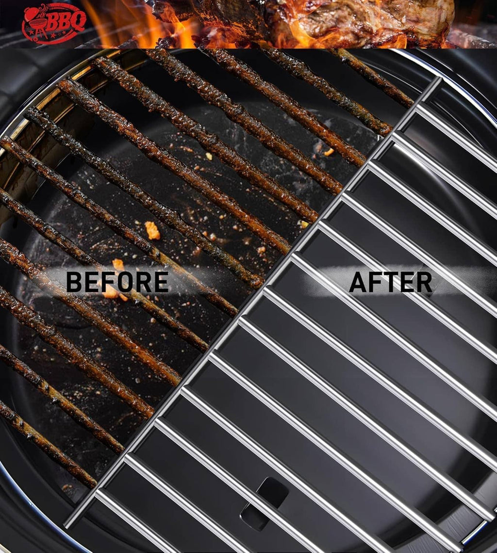 Before-and-after view of a grill grate with a cleaner after side