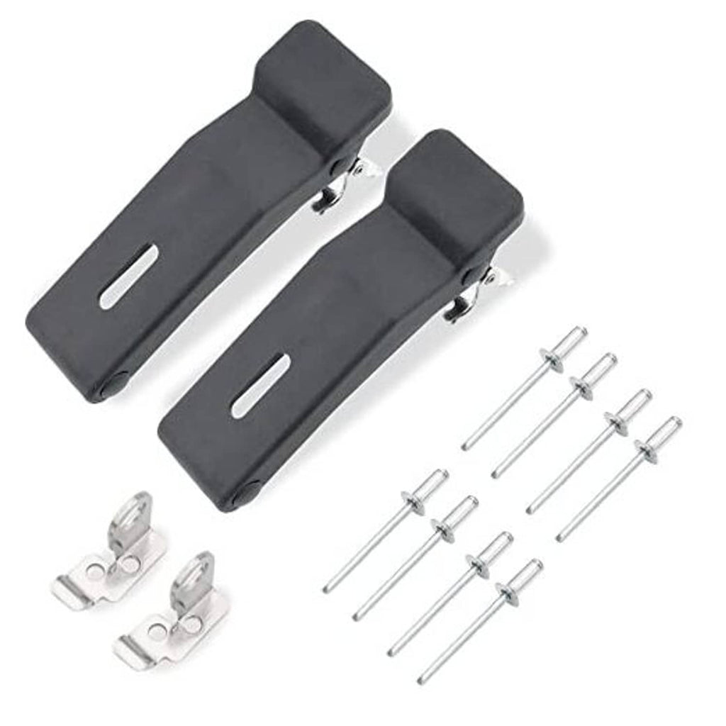 Set of two black rubber draw latches with metal mounting brackets and rivets