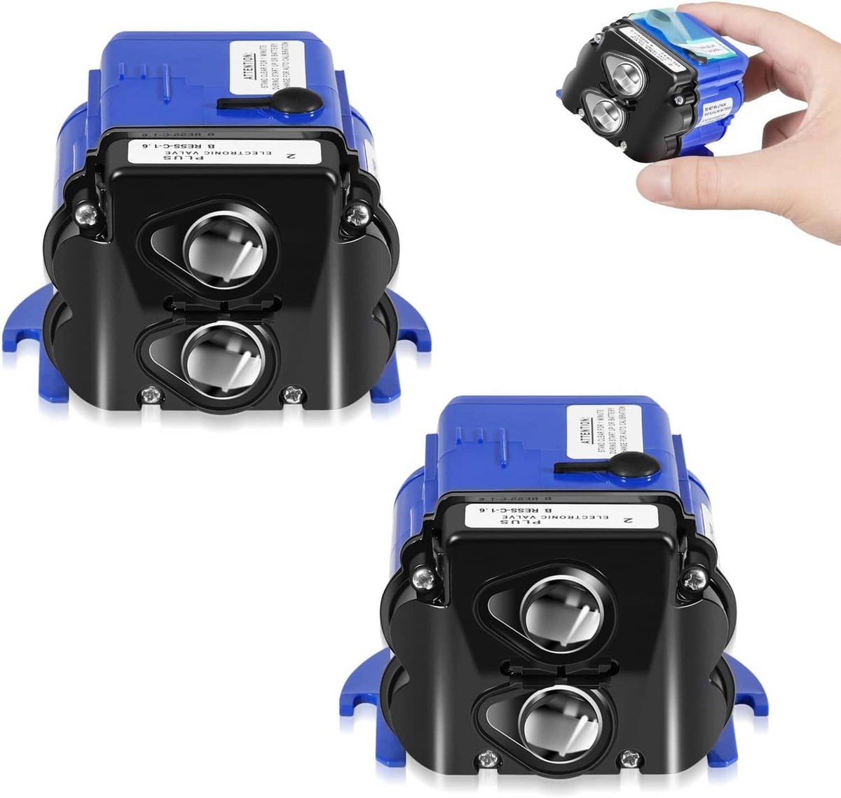 Blue and black urinal electronic control module with two circular sensor ports