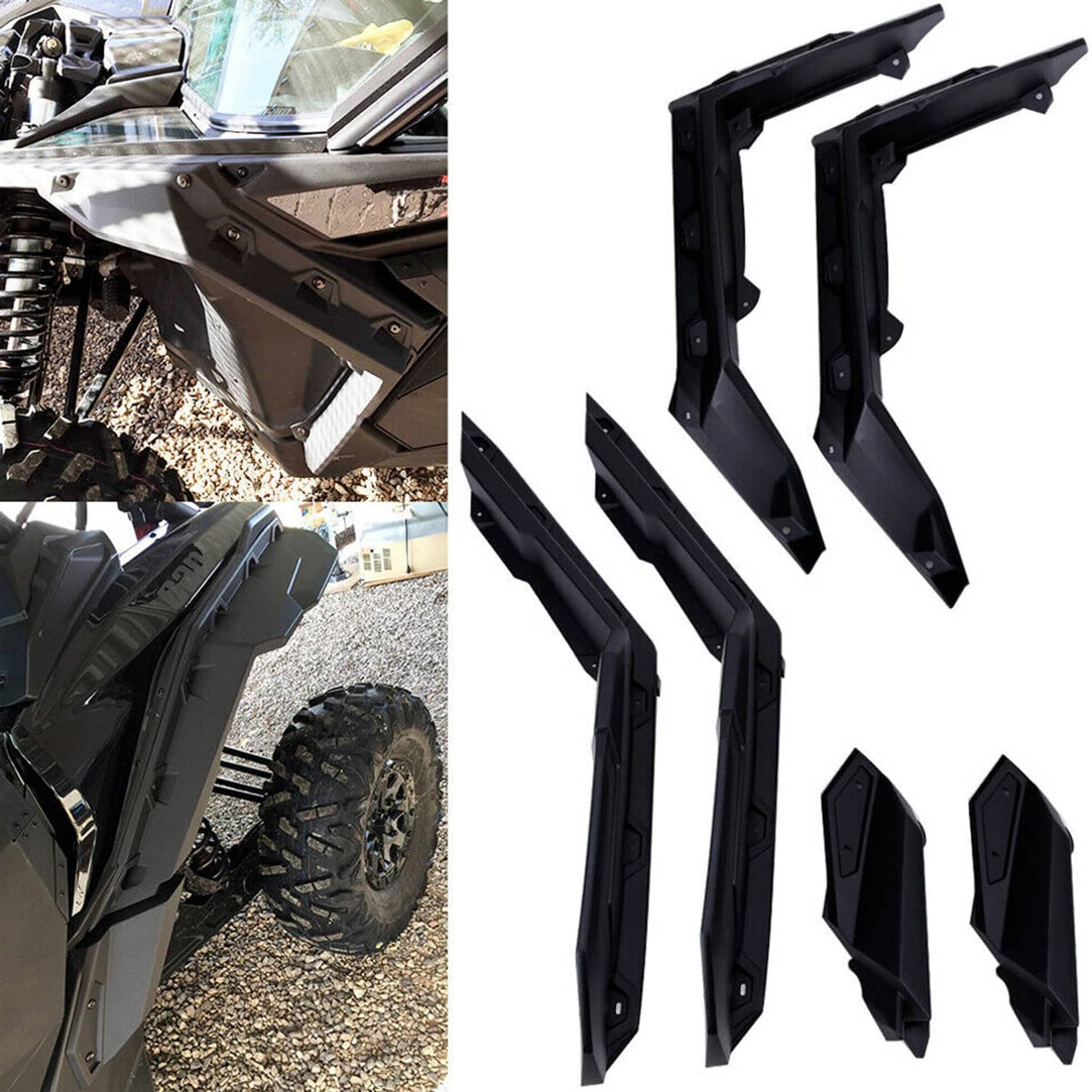 Black fender flare pieces set, side guards with mounting points