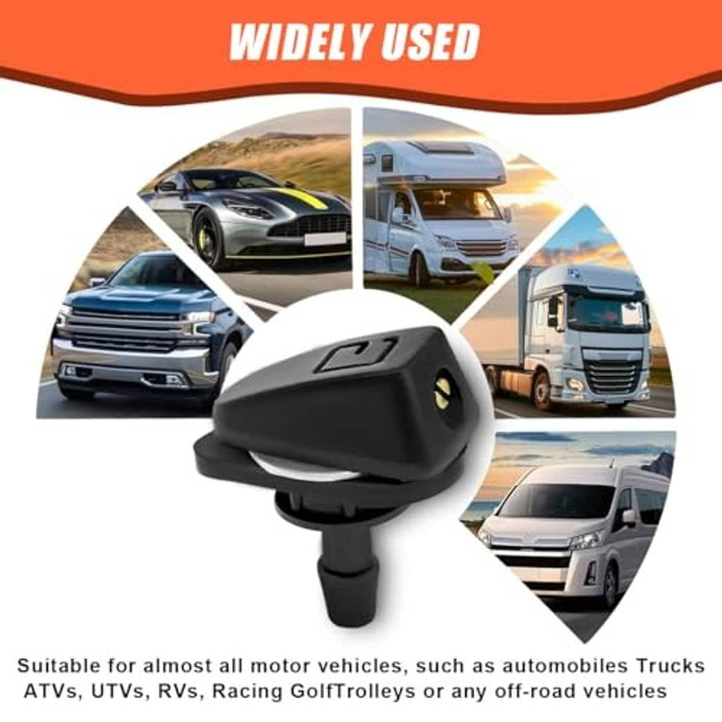 Black windshield washer sprayer nozzle head with mounting stem