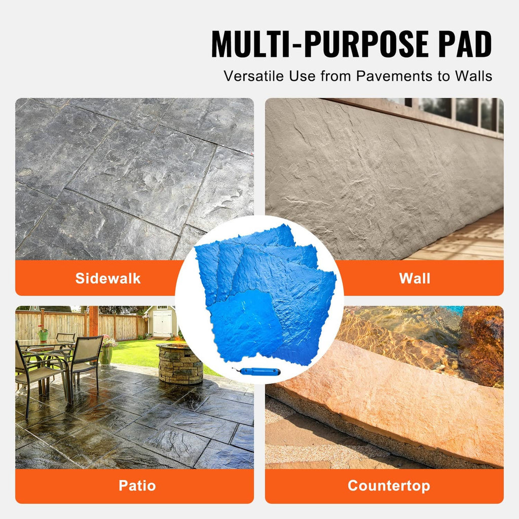 Blue slate-texture concrete stamping mat set, multi-purpose texturing pad