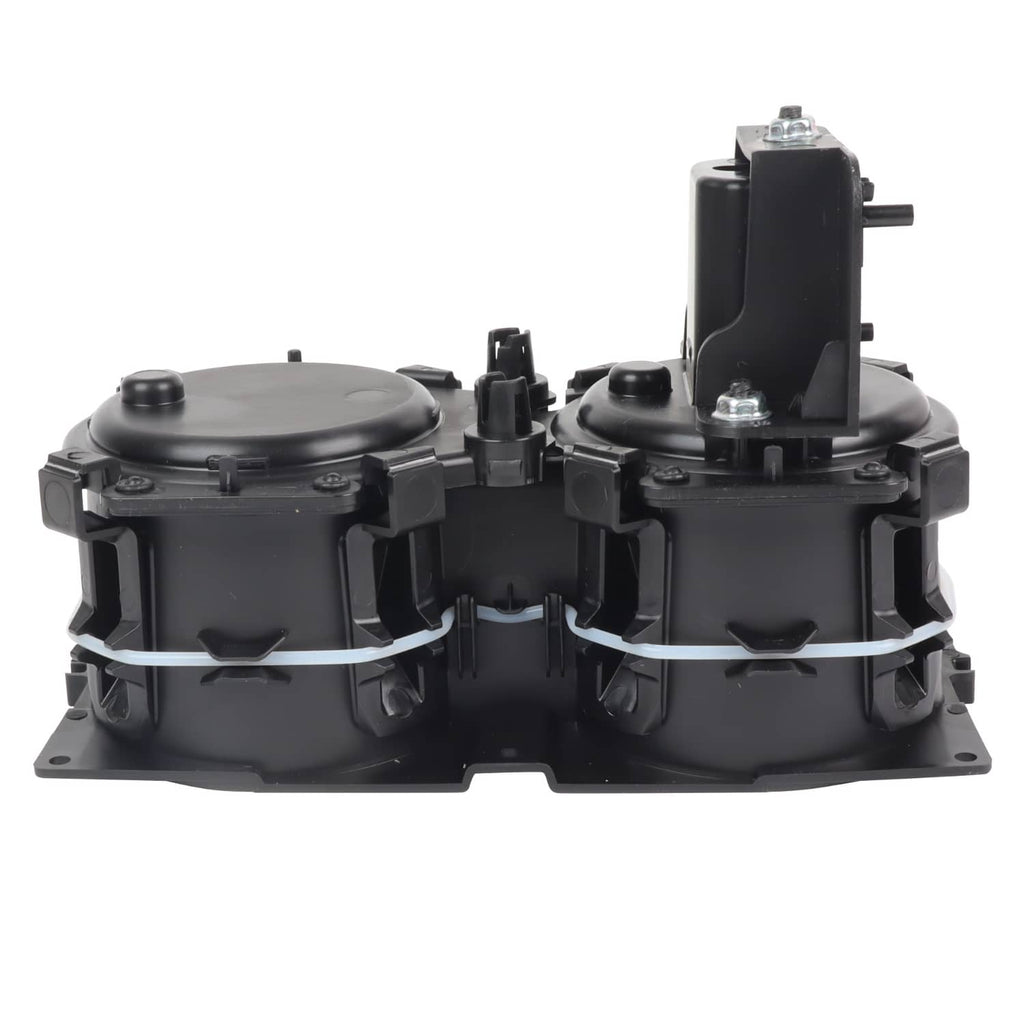Black cup holder base assembly with two round cups and metal mounting posts