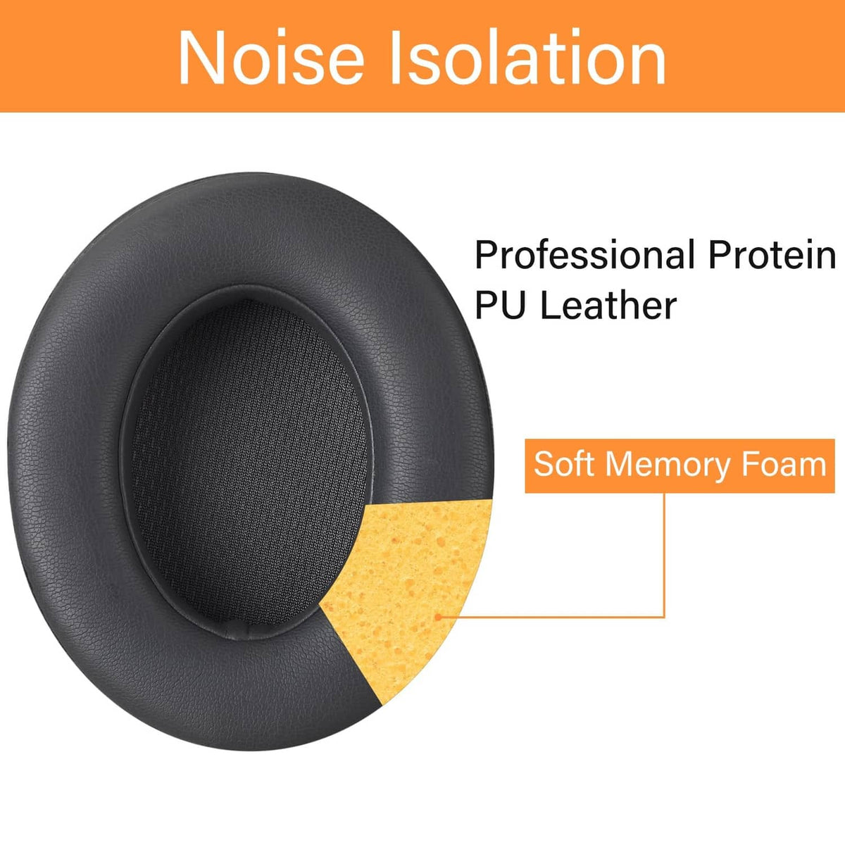 Replacement dark gray ear pads with memory foam and protein PU leather