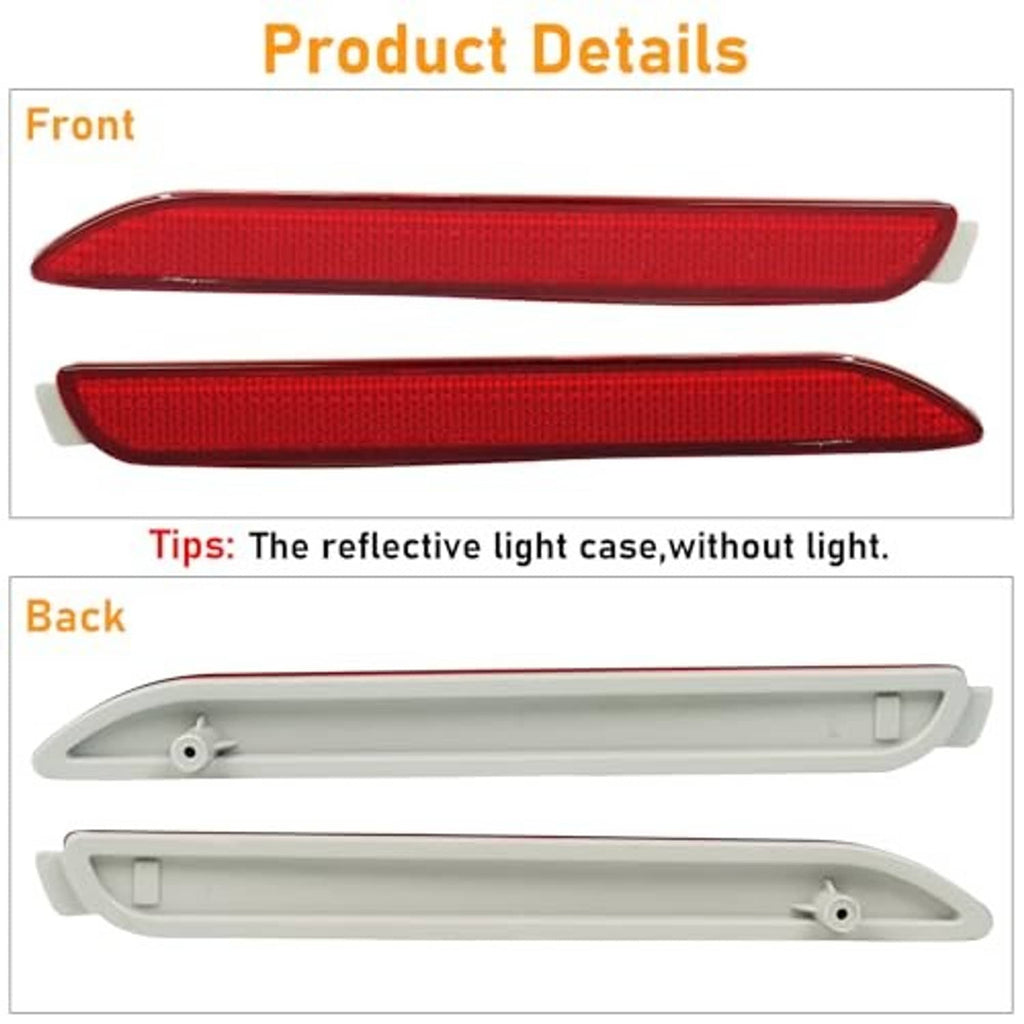Red rear bumper reflectors with white housing, front and back view