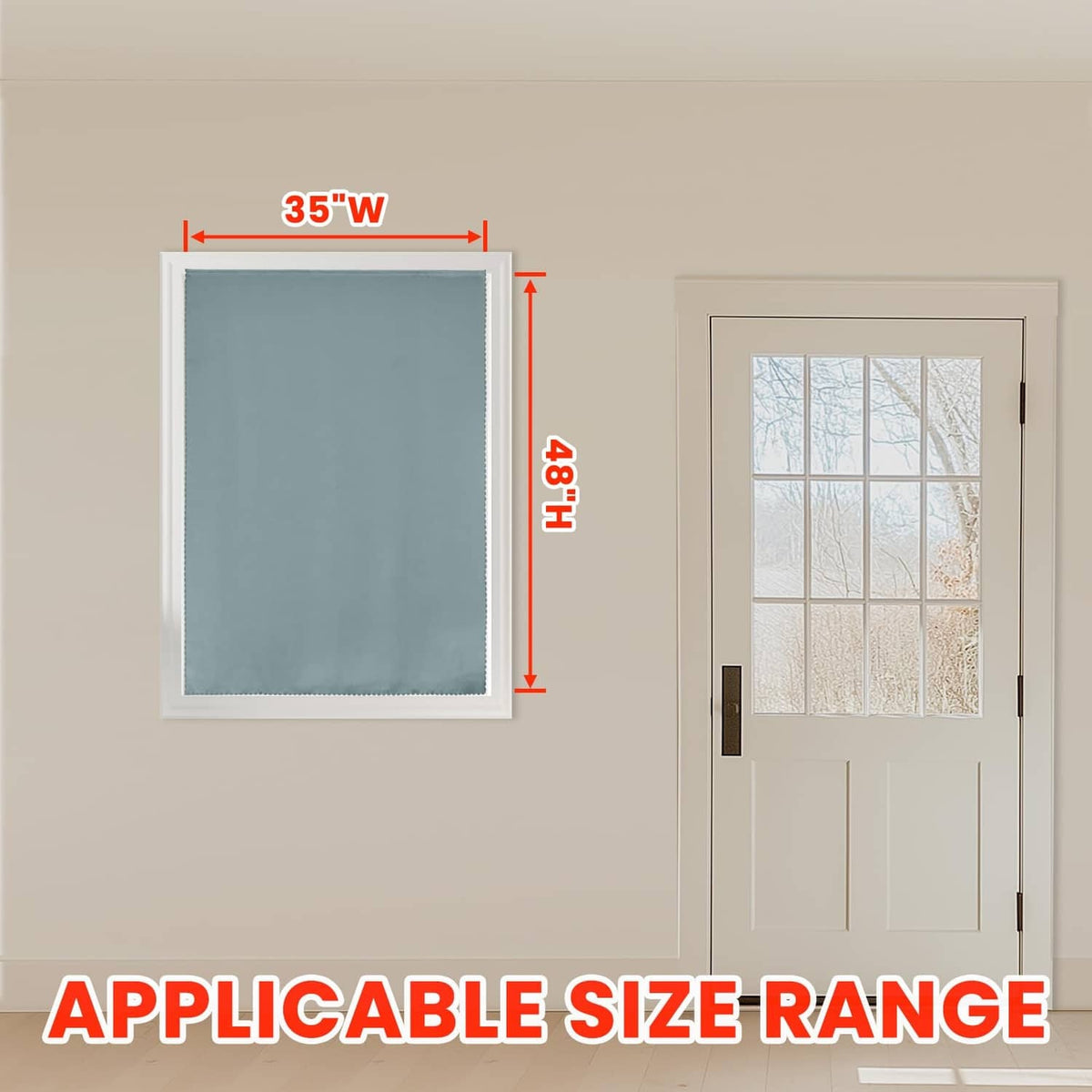 Blackout self-adhesive curtain size 35 in W x 48 in L, silver-gray panel