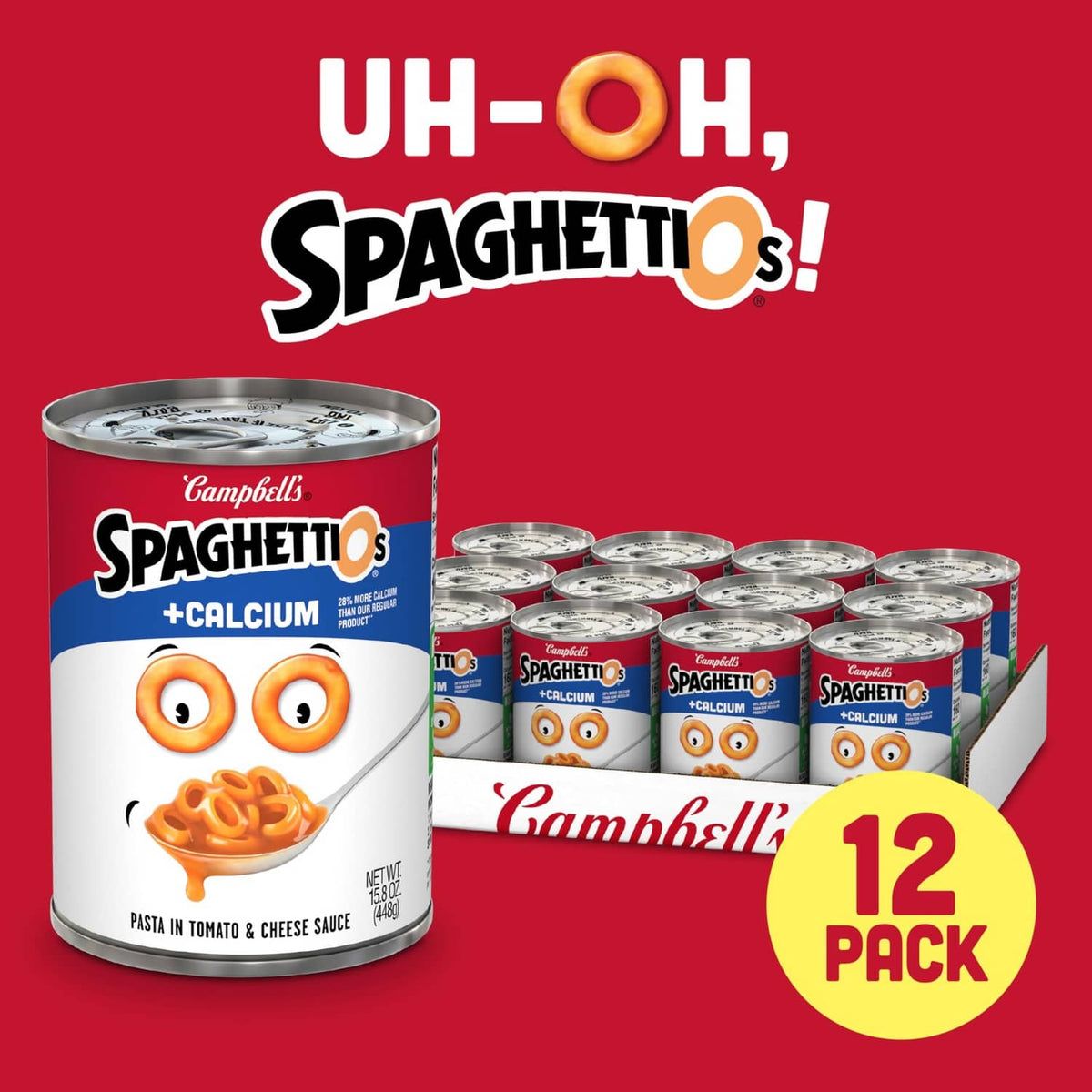 Campbell’s Spaghettios +Calcium canned pasta 12-pack, tomato and cheese sauce