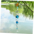 Butterfly wind spinner sun catcher with blue crystal gazing ball spiral and hanging drops