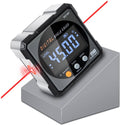 Digital angle finder gauge with electronic laser, black and silver body, bright LED angle display
