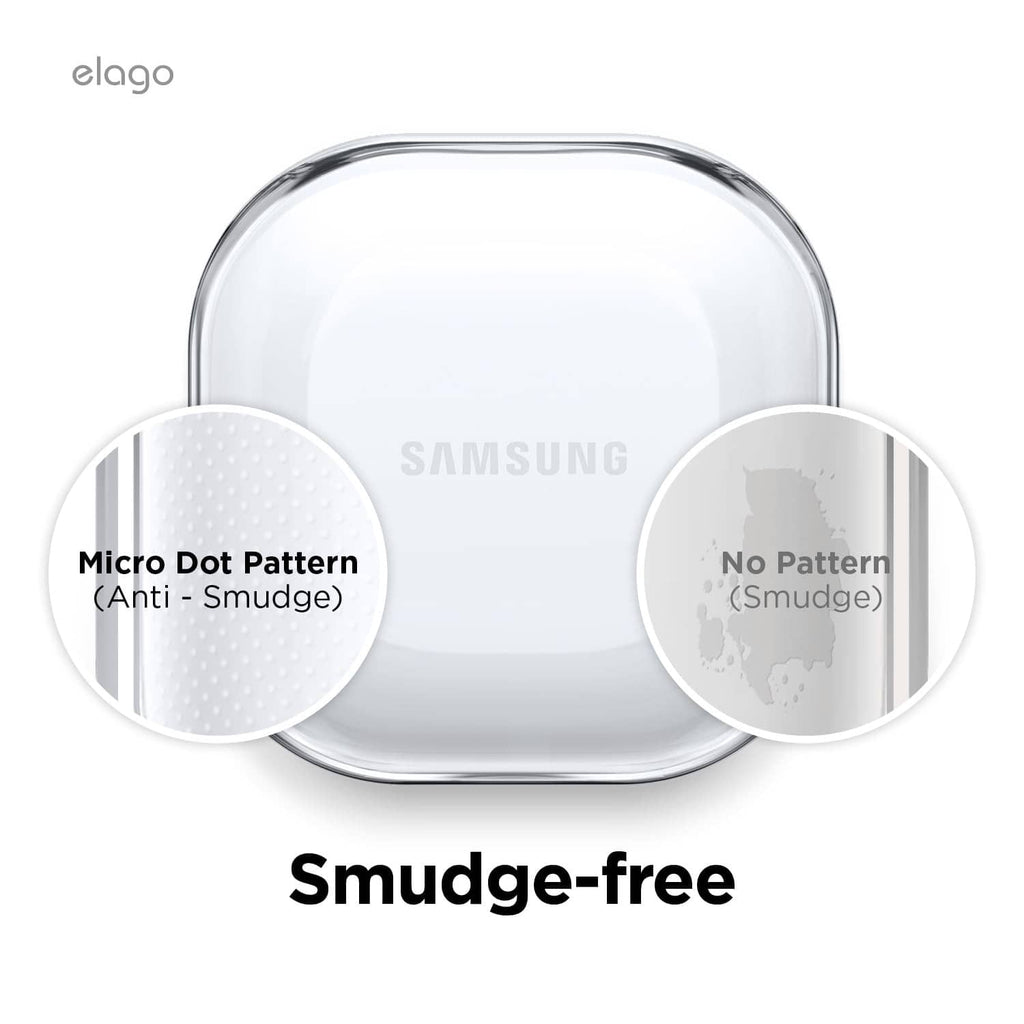 Clear earbuds case cover with textured micro-dot interior for anti-smudge protection