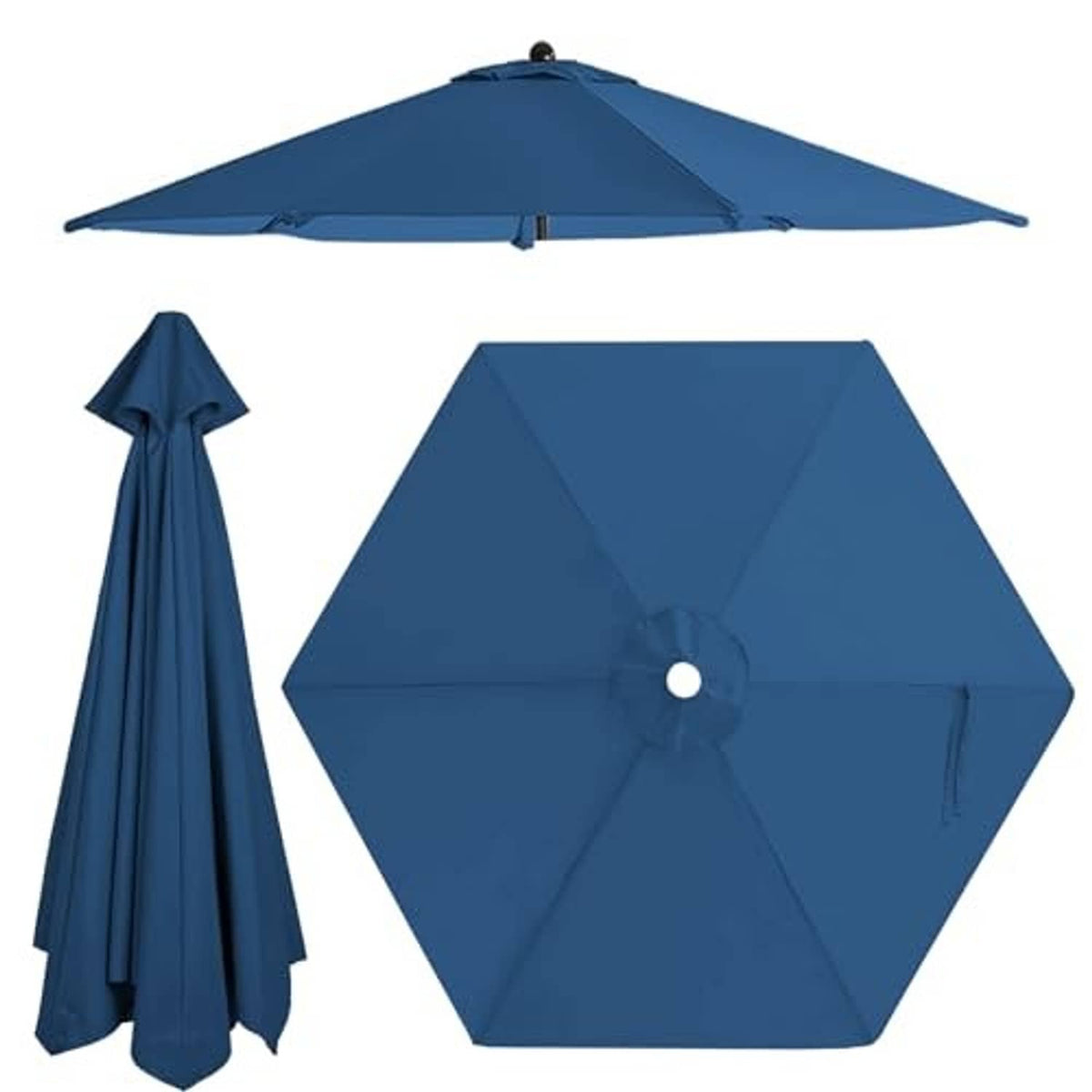 Navy blue umbrella canopy cover with 6-panel design and side tie strap