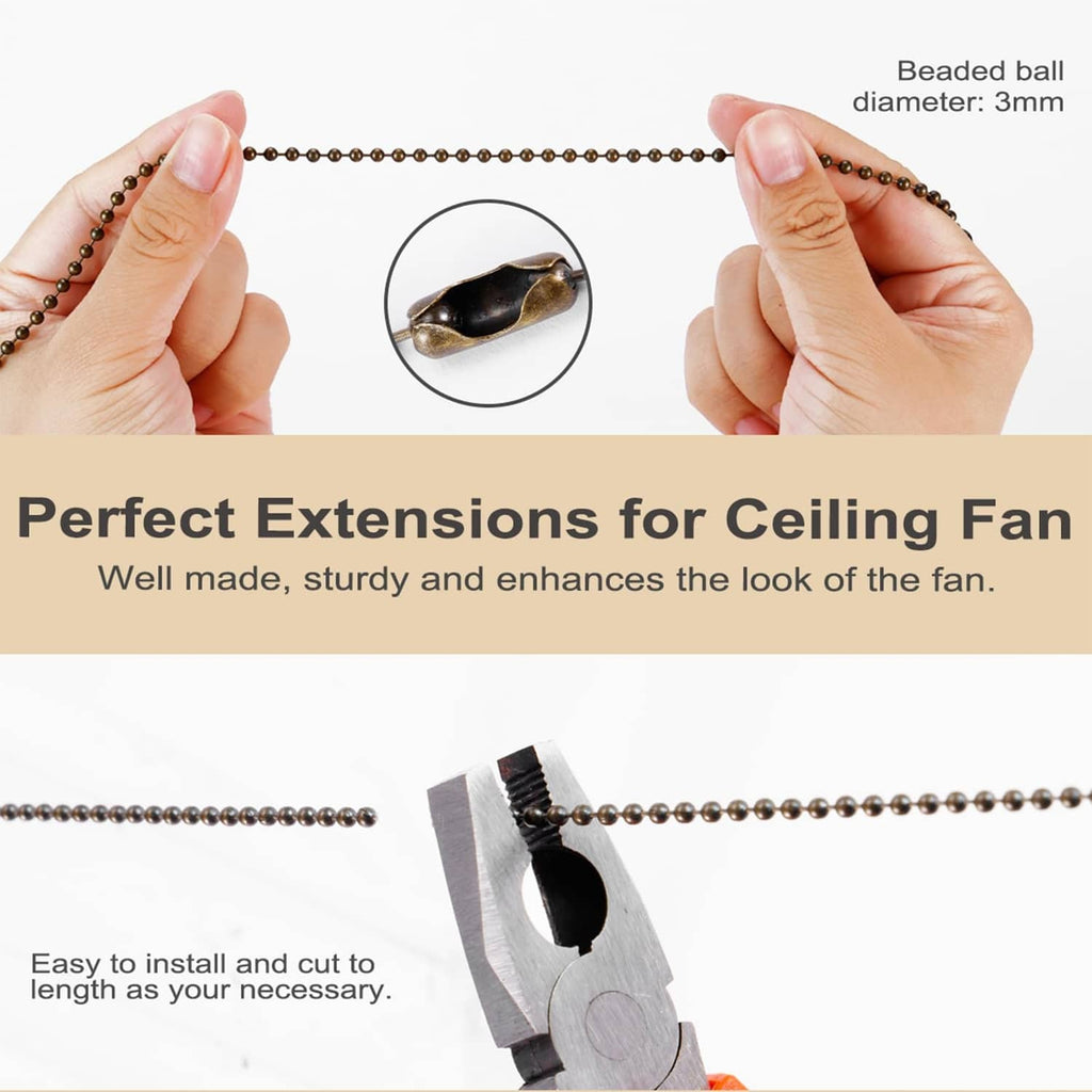 Beaded pull chain extension with dark bronze teardrop finial, held in hands