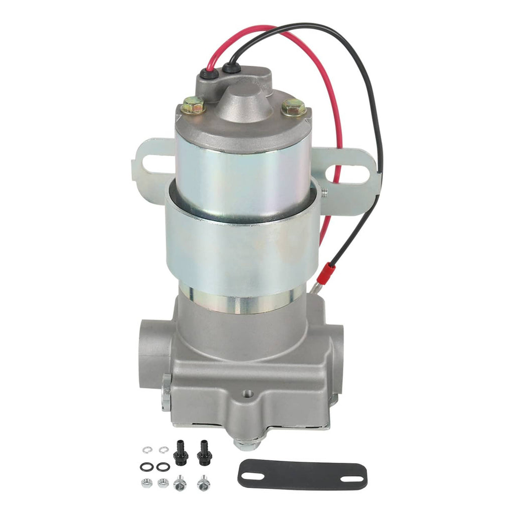 Electric fuel pump with wiring harness and mounting brackets, silver and light blue