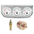 Chrome triple water oil pressure and voltmeter gauge kit with sender fittings