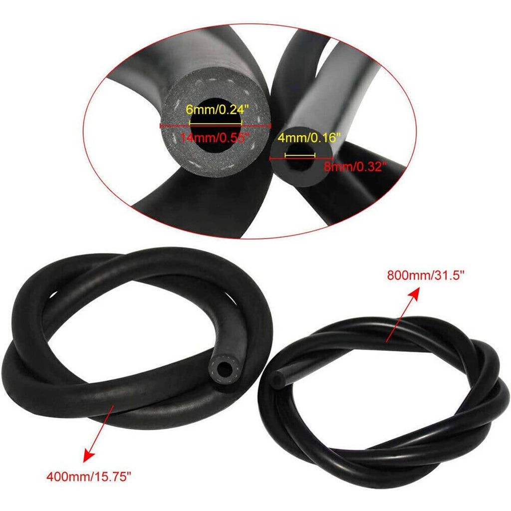 Black vacuum hose set with two lengths and reinforced end connections for regulator kit
