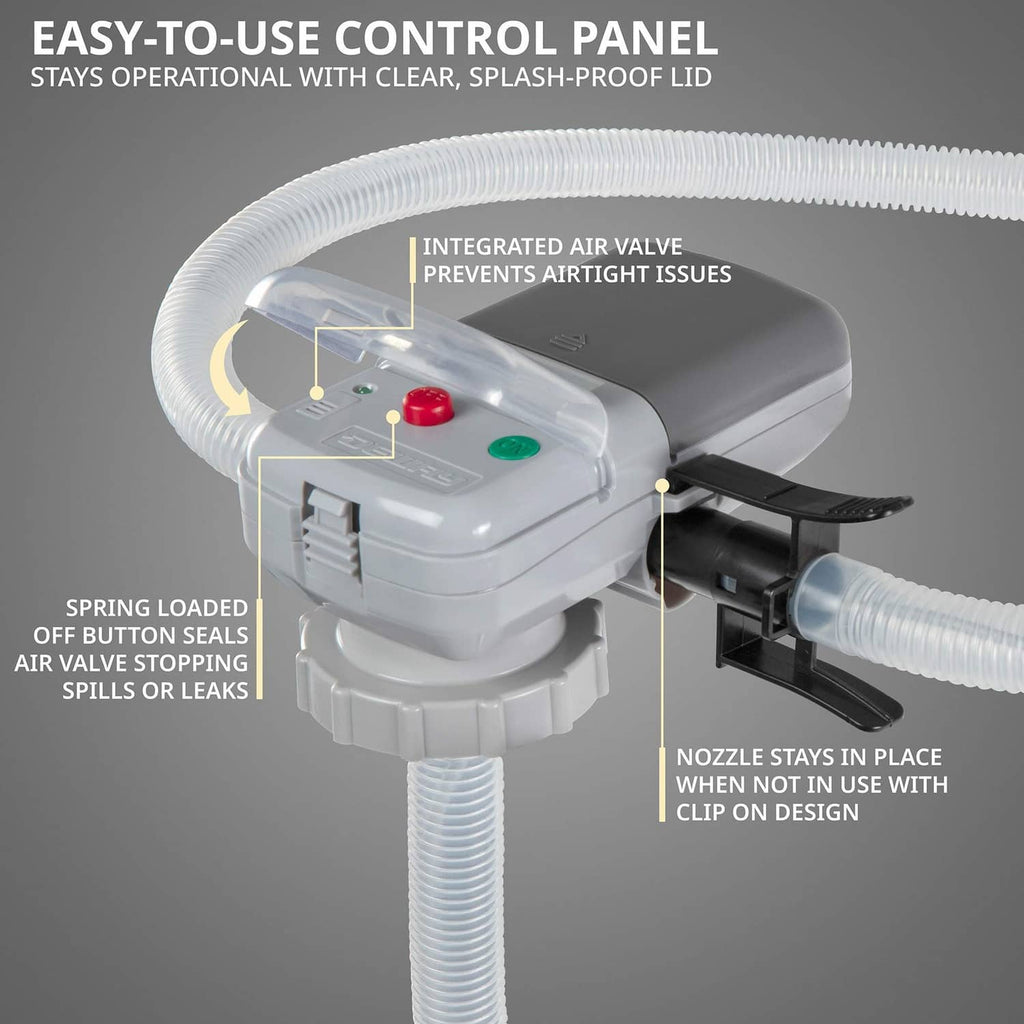 Fuel transfer pump control panel with splash-proof lid and integrated air valve